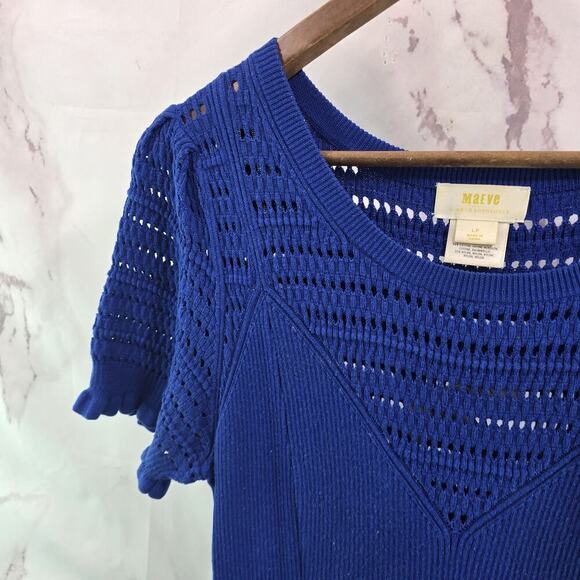 Maeve Dress Womens Large P Royal Blue Knit Ruffle Promenade Crochet - Picture 2 of 10